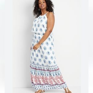 Maurices Floral Paisley Blouson Maxi Dress Sz 1X Sleeveless Elastic Waist Boho